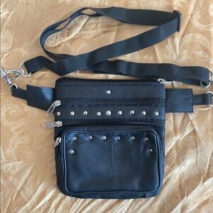 Black Leather Crossbody Bag with Studs